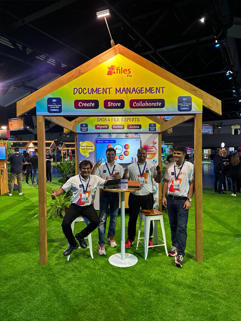 Team XfilesPro spotted in front of Platinum Sponsor booth at Salesforce World Tour Sydney 2024